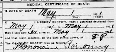 ptomaine poisoning death certificate ciencia